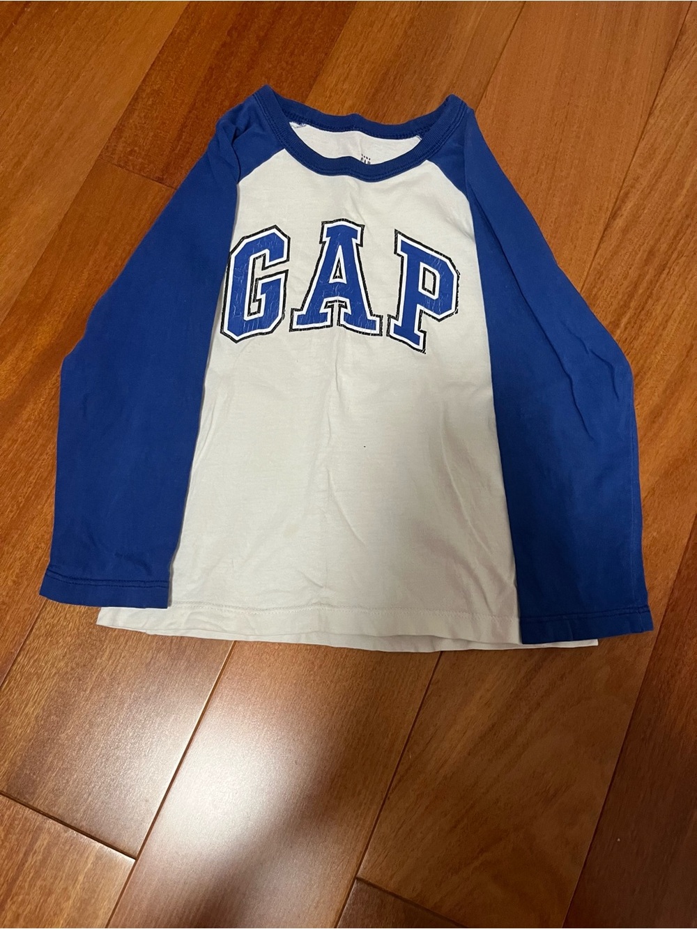GAP White and Royal Blue Long-Sleeve Raglan Tee